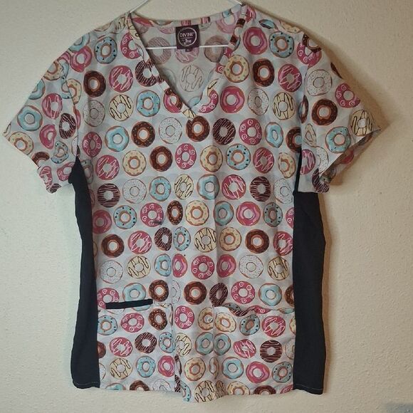 Colorful Donut Print Scrub Top XL - Picture 1 of 5